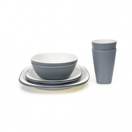 PLATINET CAMPING TABLEWARE SET 8 PCS 2 PERSON DINNER PLATE/BOWL/DESSERT PLATE/CUP GREY
