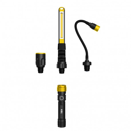 Taskulamp vahetatavate otsikutega, käsi-, painduv ja kokkupandav töökojalamp, 190–350lm, 2200mAh, US
