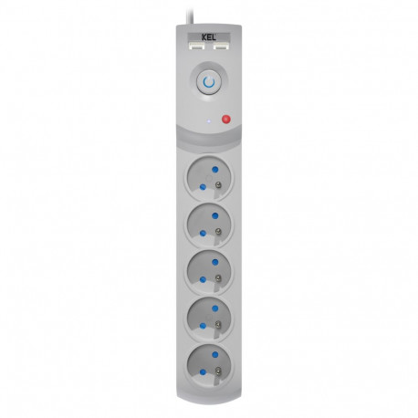 Professionaalne kaitsme ja liigpingekaitsega pikendusjuhe, 5 pistikupesa, 2 USB-porti, pikkus 3m, 10
