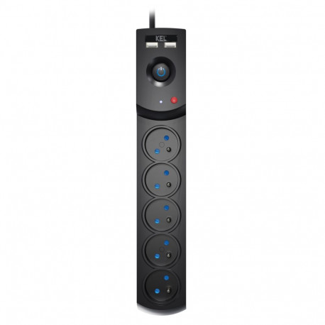 Professionaalne pikendusjuhe kaitsme ja liigpingekaitsega, 5 pistikupesa, 2 USB-porti, 3m, 10A, 230V