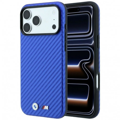 BMW case for IPHONE 18 Pro Max/17 Pro Max compatible with MagSafe (Carbon Metal Logo) blue
