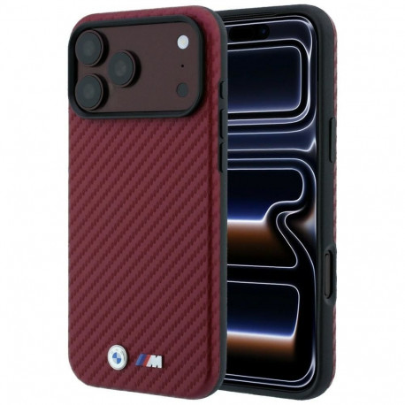 BMW case for IPHONE 18 Pro Max/17 Pro Max compatible with MagSafe (Carbon Metal Logo) burgundy