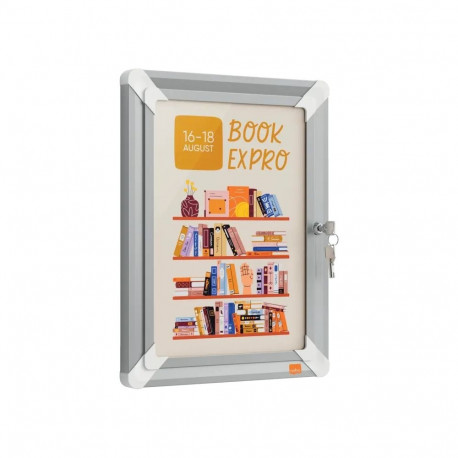 Plakatiraam A4 NOBO Premium Plus, lukustatav, seinale, moodne 32 mm alumiiniumraam