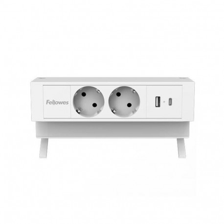 Pikendusjuhe / laadimisjaam lauale FELLOWES Desk 2-pesa, 1 x USB-A ja 1 x USB-C valge