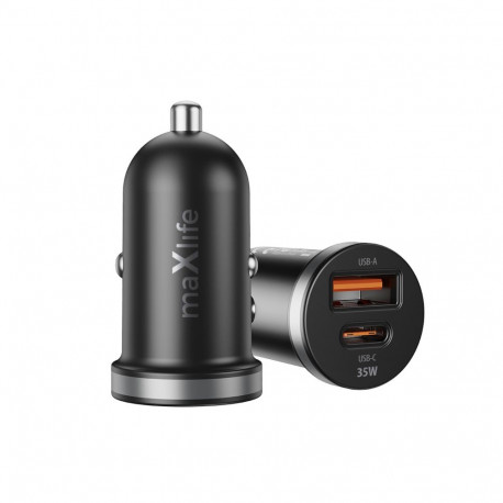 Maxlife autolaadija PD QC mxcc-05 1x USB-C 1x USB 35W, must