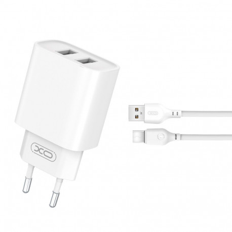 Xo võrgulaadija ce02c 2x USB 2,1A USB-C-kaabliga, valge