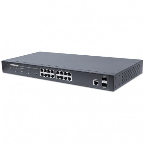 Intellinet võrgulüliti 16-pordiline Gigabit Ethernet PoE+, veebihallatav, 2 SFP-porti, IEEE 802.3at/