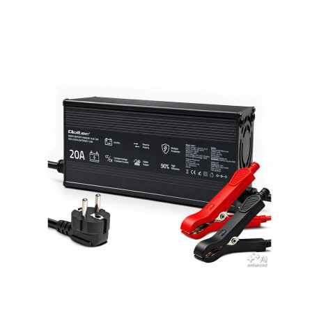 Qoltec spetsiaalne LiFePO4 akulaadija 12V 20A PF 0.9 LED, intelligentne laadimine