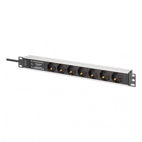Digitus toitejaotusseade (PDU) DN-95441 7 vahelduvvoolupesa 1U, must, hõbedane