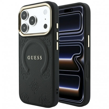 Case for IPHONE 18 Pro Max/17 Pro Max compatible with MagSafe (Saffiano Peony Ring) black