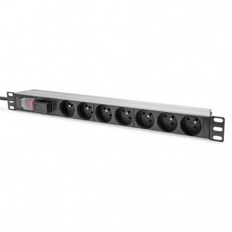 Digitus Socket strip with aluminum profile, surge protection and switch, 7-way CEE 7/5 sockets, 2 m 