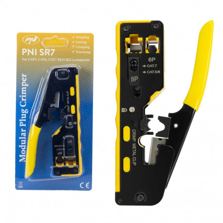 PNI SR7 pliers for cutting, stripping cable and crimping RJ12, RJ45 CAT5, CAT6, CAT7 CAT8 plugs