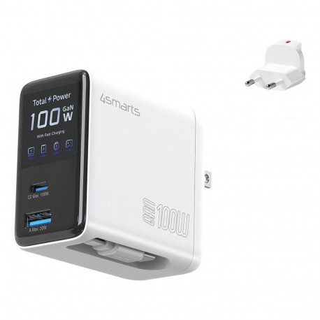 "4smarts Ladegert GaN Flex Screen AI 100W 2 USB-C+1 USB-A wei"