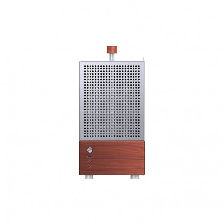 "Jonsbo T6 PC Gehäuse, Mini-Tower, Mini-ITX, Tempered Glass, Holz - silber"