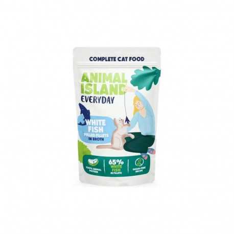 ANIMAL ISLAND märg kassitoit Everyday, rebitud valge kalafilee puljongis 85g