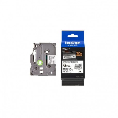 Markeerimislint BROTHER TZE-S211 6mm, must/valgel