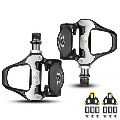 Rockbros LP-RD2BK Shimano SPD-SL Road Pedals with Yellow Cleats - Black and Silver