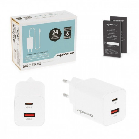 GaN-laadija 45W USB-C PD + USB-A, valge