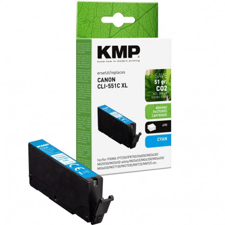 "KMP Tinte cyan ersetzt Canon CLI-551 C XL 6444B001"