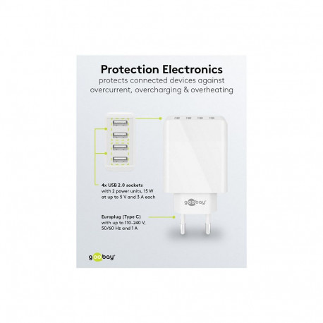 "Ladegert USB A 4-fach weiss USB Steckernetzteil, 3A, 30W"