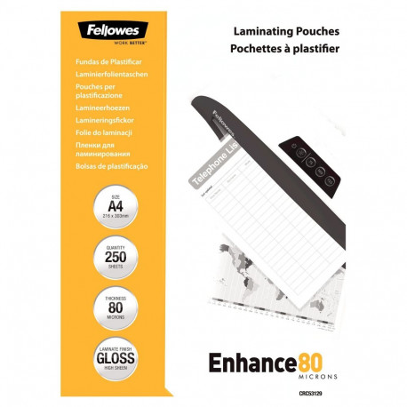 Fellowes läikiv lamineerimiskile A4 80mikronit 250tk