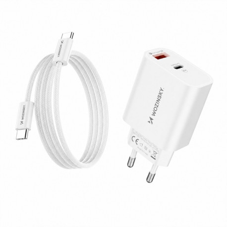 Wozinsky Wozinsky WLS-20W 20W USB-A USB-C Wall Charger with 1m USB-C - USB-C Cable - White