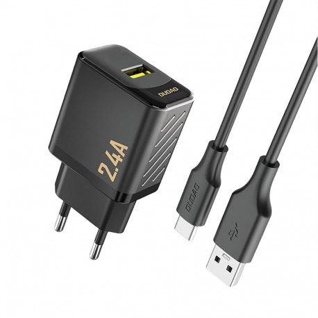 Dudao Dudao A23TEU 2.4A GaN USB-A Wall Charger with USB-A - USB-C Cable - Black