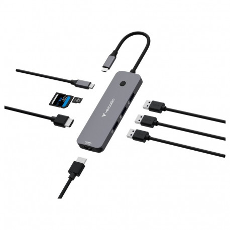 Verbatim USB-C Pro mitmepordiline jaotur CMH-08, 8-portiline, 2x HDMI, 3x USB-A, USB-C PD, SD, micro