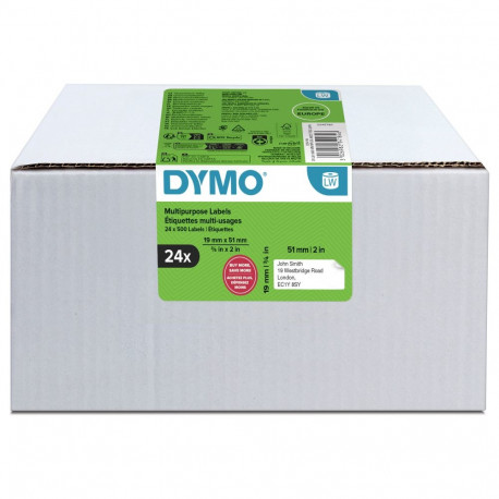 DYMO väikesed nimesildid 19x51mm, 24 rulli, 500 eemaldatavat etiketti, valged
