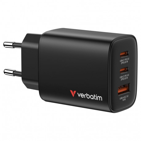"Verbatim GaN III Essentials Charger 3 Port 65W USB-A/C black"