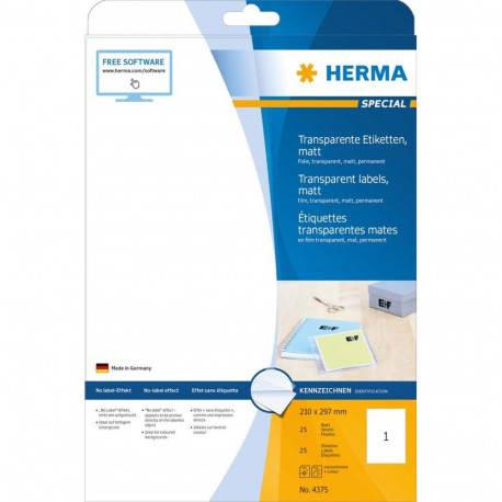 HERMA läbipaistvad matid kileetiketid A4 210x297mm, 25tk