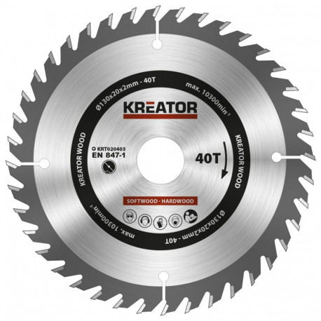 Kreator Ringsaagiteras KRT020403, 130mm, 20mm, 2.00mm, 40 hammast, 20°, 1.30mm