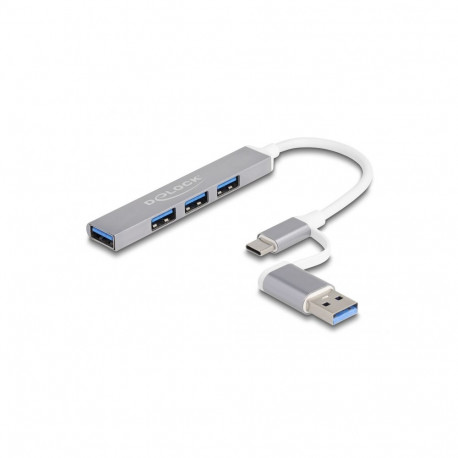 Delock 4 Port Slim USB Hub with USB Type-C™ or USB Type-A to 3 x USB 2.0 Type-A female + 1 x USB 5 G