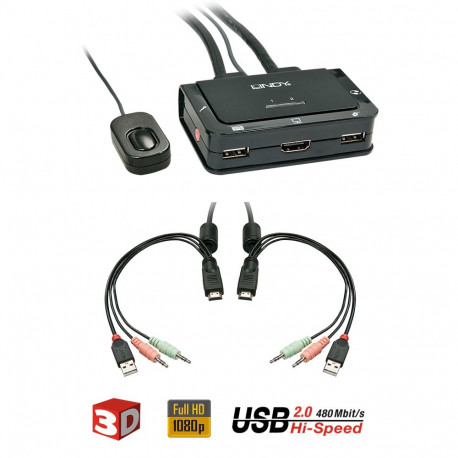 KVM switch: 2 porti, HDMI, USB, audio