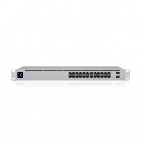 Switch: 24 x GbE RJ45, 2 x SFP, Layer 2, fanless, räkitav
