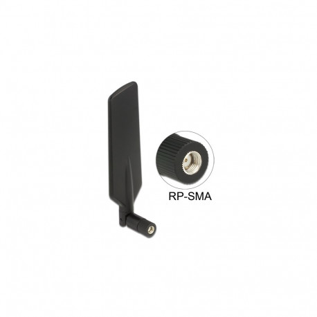 Delock LTE WLAN Dual Band Antenna RP-SMA 1 ~ 4 dBi omnidirectional rotatable with flexible joint bla