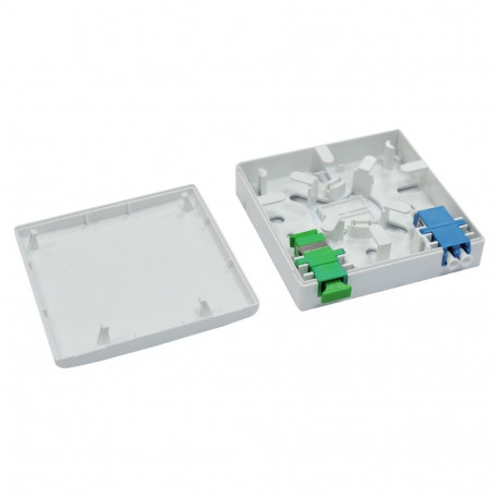 BKT fiber optic subscriber panel FTTH wall mounted plastic WHITE 2x SC simplex 86x86x23 mm