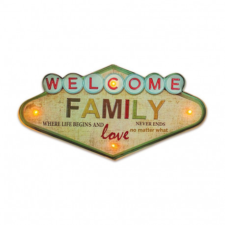 Znak metalowy retro led welcome family forever light