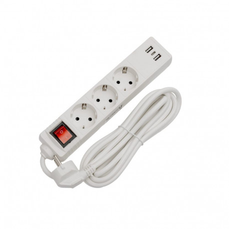 FIESTA EXTENSION CORD WITH BASIC SURGE PROTECTION 10A 3 SOCKETS 2xUSB-A 1xUSB-C 3M SHUKO WHITE [4631