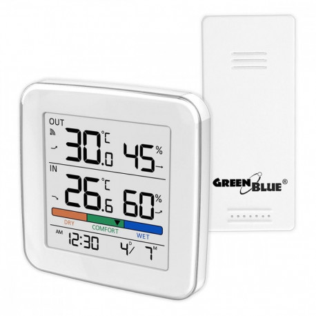 The GreenBlue GB169 is a modern wireless weather station featuring a large, high-qu