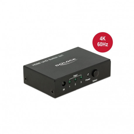 HDMI switch, 3 sisse/ 1 välja, puldiga, 4K 3840x2160@60Hz, must