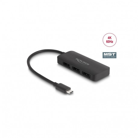 USB-C splitter 1 sisse / 3 välja Displayport (F) 3840x2160@60Hz MST