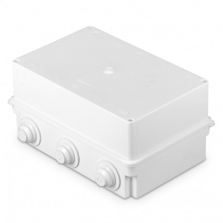 Puszka instalacyjna, izolacyjna, odgałęźna, 6-wlotowa z dławicami d-30, n/t, wymiar 235x150x115, ip5