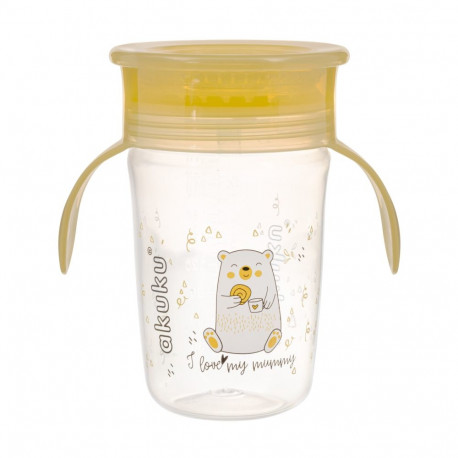 Akuku Non spill cup 360° 240ml with dual handle, yellow A0670