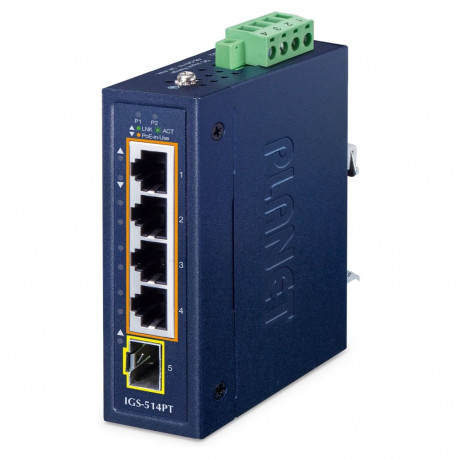 PLANET tööstuslik 4-Port PoE + 1-Port SFP IGS-514PT