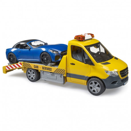 "BRUDER MB Sprinter Autotransporter mit Light & Sound Modul (orange/blau, Inkl. Roadster)"