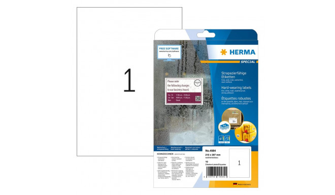 HERMA vastupidavad veekindlad etiketid A4 210x297mm 10tk, valged