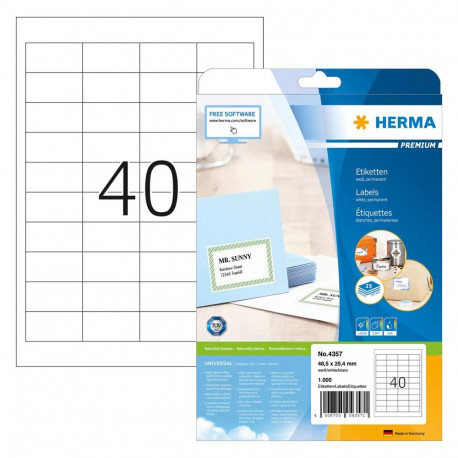 "HERMA Etiketten A4 weiß 48,5x25,4 mm Papier matt 1000 St."