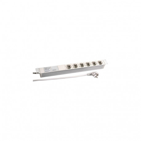 19Zoll 1HE 6-pesaline pistikupesaliist CEE7/3 pistikupesadega täieliku seadmekaitsega alumiinium IP2