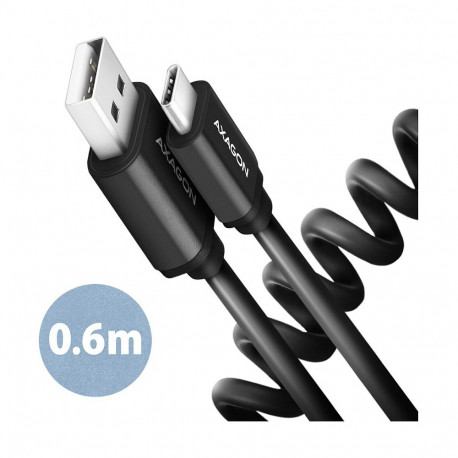 "AXAGON BUCM-AM10TB Twister-Kabel, USB-C auf USB-A 2.0, schwarz - 0,6m"